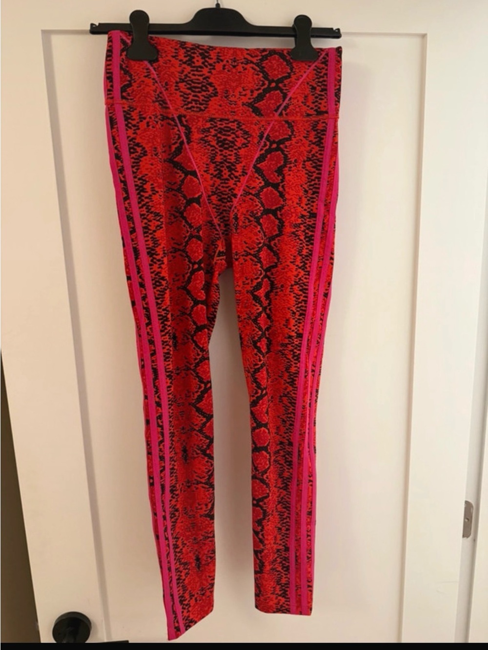 Ivy Park High-Rise Red Snake Print Leggings with Pink Side Stripes